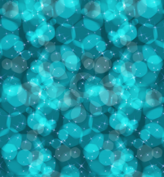 Bokeh ocean green stars.Seamless pattern.Pattern with bokeh light effect.Colorful background.  