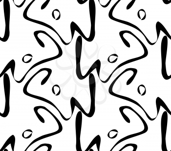 Abstract curvy shapes with circle on white.Black and white geometrical repainting pattern. Seamless design for fashion fabric textile. Vector background with simple geometrical shapes.