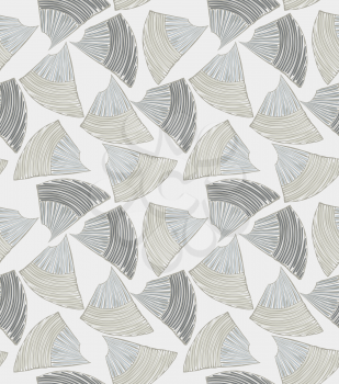 Abstract sea shell gray.Hand drawn with ink seamless background.Creative handmade repainting design for fabric or textile.Geometric pattern made of striped triangular shapes.Vintage retro colors.