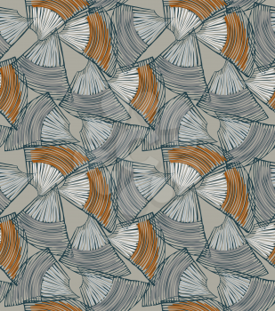 Abstract sea shell gray and brown.Hand drawn with ink seamless background.Creative handmade repainting design for fabric or textile.Geometric pattern made of striped triangular shapes.Vintage retro co