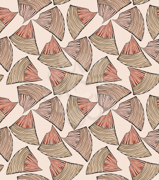 Abstract sea shell on cream.Hand drawn with ink seamless background.Creative handmade repainting design for fabric or textile.Geometric pattern made of striped triangular shapes.Vintage retro colors.