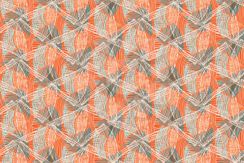 Abstract seashells orange blue overlapping.Hand drawn with ink and colored with marker brush seamless background.Creative hand made brushed design.