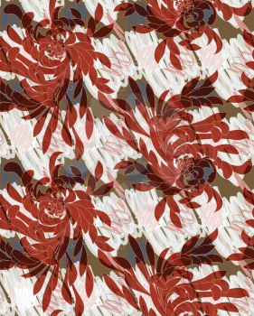 Aster flower brown on hand scribbled background.Seamless pattern.  