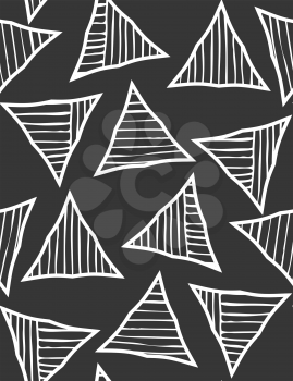 Black striped triangles on black.Black and white geometrical repainting pattern. Seamless design for fashion fabric textile. Vector background with simple geometrical shapes.