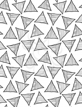 Black striped triangles on white.Black and white geometrical repainting pattern. Seamless design for fashion fabric textile. Vector background with simple geometrical shapes.