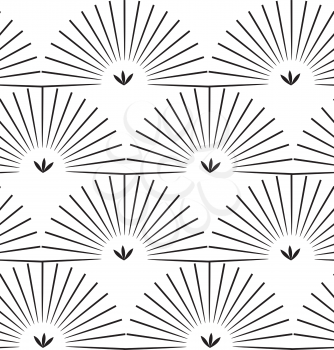 Ray striped half circles.Black and white geometrical repainting pattern. Seamless design for fashion fabric textile. Vector background with simple geometrical shapes.