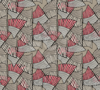 Sea shell peaces in wavy pattern heather pink overlap.Hand drawn with ink seamless background.Creative handmade repainting design for fabric or textile.Geometric pattern made of striped trapezoids for