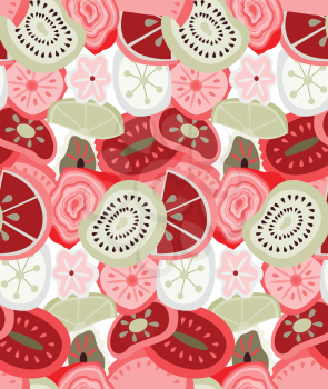 Tropical fruit slices red.Hand drawn with ink and colored with marker brush seamless background.Creative hand made brushed design.