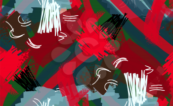 Abstract scribbles red and green.Hand drawn with ink and marker brush seamless background.Ethnic design.