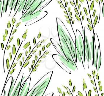 Rough sketched grass on white.Hand drawn with ink and marker brush seamless background.Ethnic design.