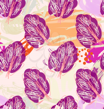 Rough sketched trees purple.Hand drawn with ink and marker brush seamless background.Ethnic design.