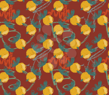 Rough sketched yellow berries.Hand drawn with ink and marker brush seamless background.Ethnic design.