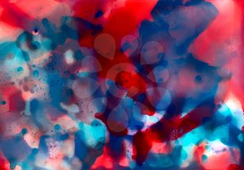 Abstract smooth painted red blue.Colorful background hand drawn with bright inks and watercolor paints. Color splashes and splatters create uneven artistic modern design.