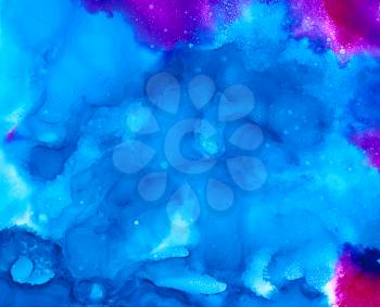 Bright pink blue color uneven texture.Colorful background hand drawn with bright inks and watercolor paints. Color splashes and splatters create uneven artistic modern design.