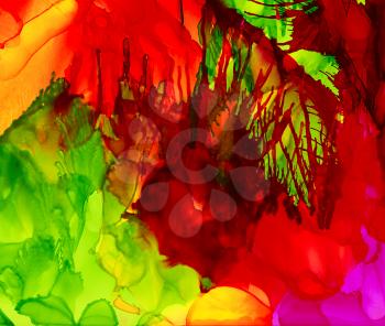 Bright red and grass green splashes.Colorful background hand drawn with bright inks and watercolor paints. Color splashes and splatters create uneven artistic modern design.