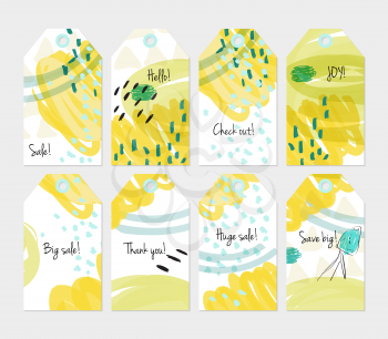 Floral seasonal with sketched berry white yellow tag set.Creative universal gift tags.Hand drawn textures.Ethic tribal design.Ready to print sale labels Isolated on layer.