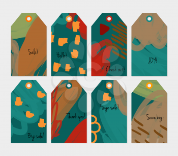 Marker brush doodles strokes scribbles bright green red orange tag set.Creative universal gift tags.Hand drawn textures.Ethic tribal design.Ready to print sale labels Isolated on layer.