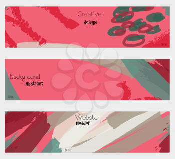 Marker strokes and doodles pink banner set.Hand drawn textures creative abstract design. Website header social media advertisement sale brochure templates. Isolated on layer