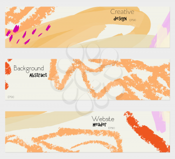 Rough crayon texture orange cream banner set.Hand drawn textures creative abstract design. Website header social media advertisement sale brochure templates. Isolated on layer