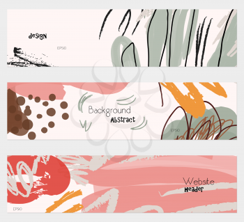 Roughly drawn floral elements cream pink banner set.Hand drawn textures creative abstract design. Website header social media advertisement sale brochure templates. Isolated on layer