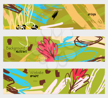 Roughly sketched leaves green banner set.Hand drawn textures creative abstract design. Website header social media advertisement sale brochure templates. Isolated on layer