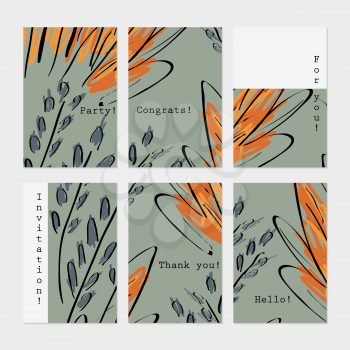 Sketched trees green and orange.Hand drawn creative invitation greeting cards.Poster placard flayer design templates. Anniversary Birthday wedding party cards.Isolated on layer.