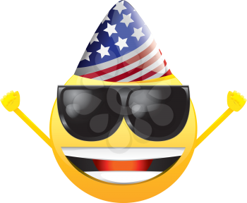 Royalty Free Clipart Image of a Celebrating American Happy Face in Sunglasses