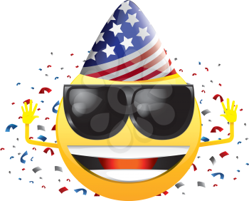 Royalty Free Clipart Image of a Celebrating American Happy Face in Sunglasses