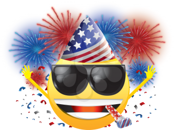 Royalty Free Clipart Image of a Celebrating American Happy Face in Sunglasses