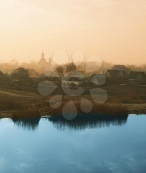 Royalty Free Photo of Houses and a Church