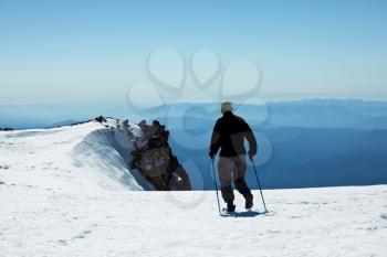 Royalty Free Photo of a Hiker on Shasta Mountain, USA