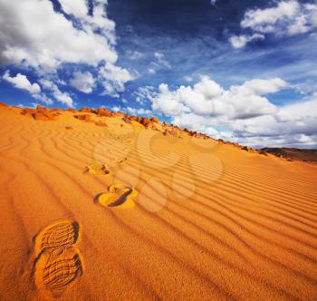 Royalty Free Photo of Footprints in the Desert