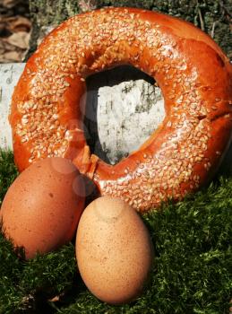 Royalty Free Photo of Two Eggs and Bread