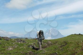 Royalty Free Photo of a Man Hiking in Kamchatka
