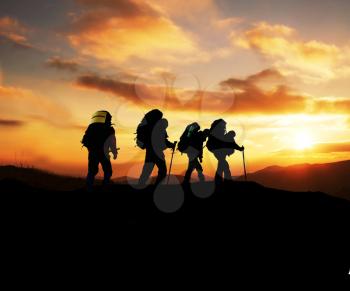 Royalty Free Photo of a Hikers at Sunset