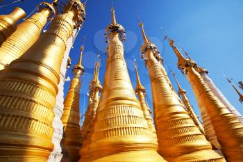 Royalty Free Photo of Buddhist Stupas in Myanmar, Inle Lake