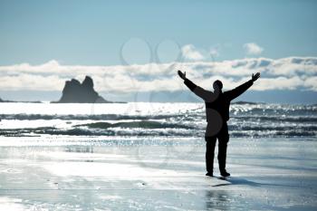 Royalty Free Photo of a Man Standing on Olympic Beach