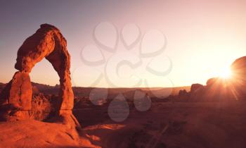 Delicate Arch in USA at sunset