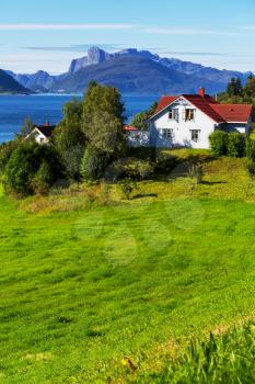 wooden fishing cabins in   Norway