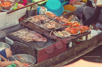 Floating market in the Thailand.