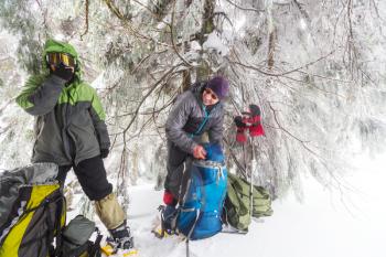 Hikers in the winter mountains