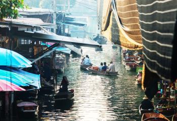 Floating market in the Thailand.