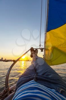 Sailing yacht on big river