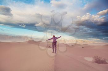 Hike in sand desert