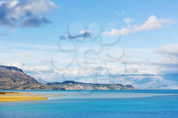 Beautiful mountains landscape along gravel road Carretera Austral in southern Patagonia, Chile