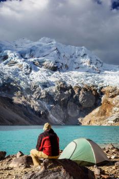 Hiking scene in Cordillera mountains, Peru