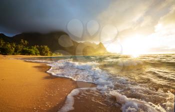 Beautiful scene in Tunnels Beach on the Island of Kauai, Hawaii, USA