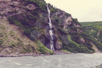 Scenic Waterfall in Alaska, USA