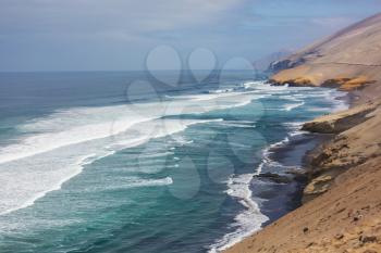Deserted coastline landscapes in Pacific ocean, Peru, South America