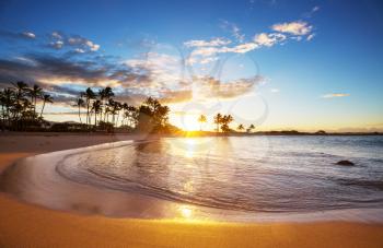 Serenity tropical sunset on beautiful sandy beach